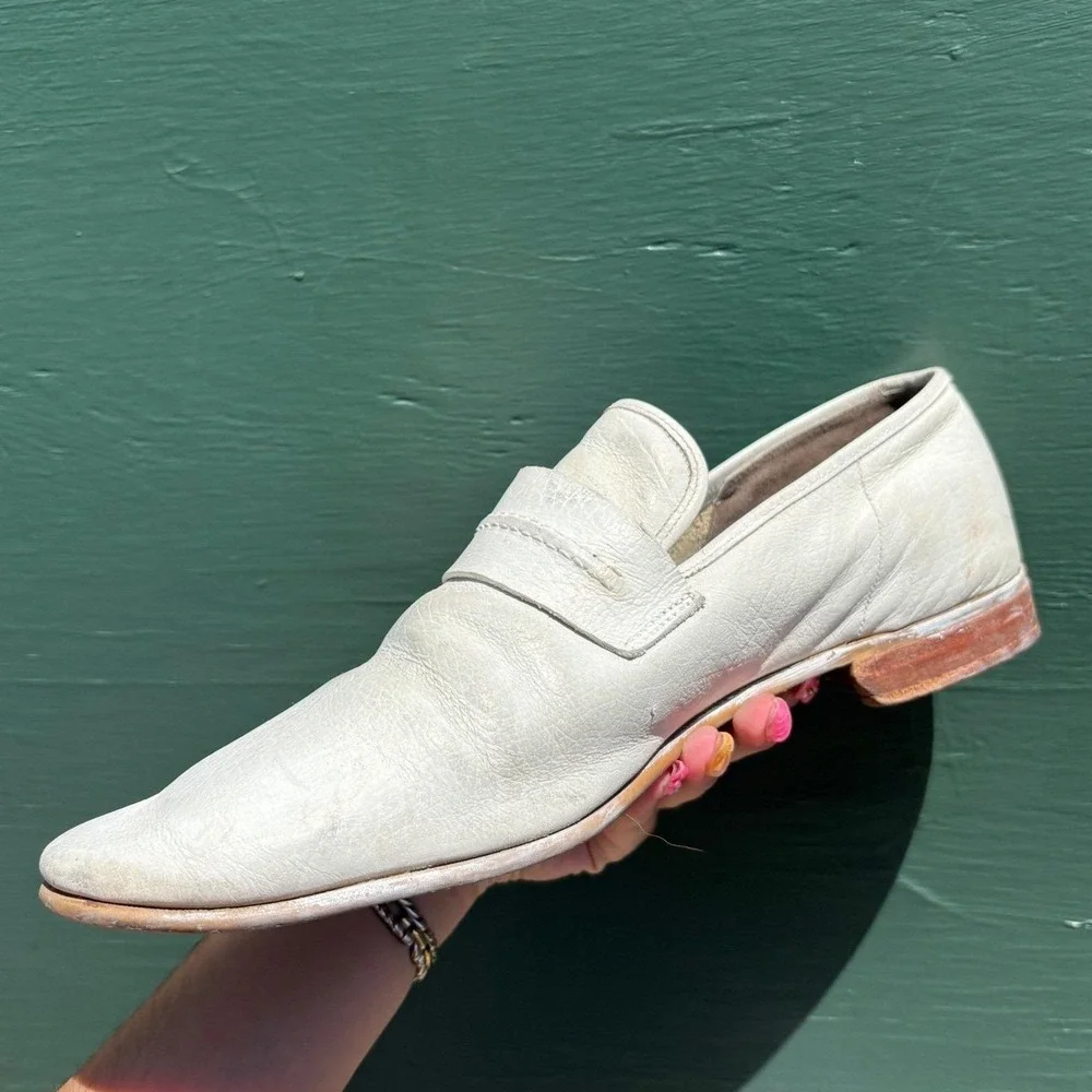 Vintage Flagg Bros Mens White Leather Penny Loafers Mod 60s 70s Slip On Shoes